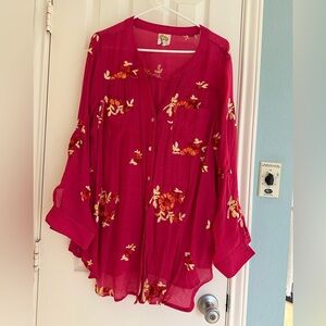 Fig and Flower Embroidered Floral Pink Button-Up Blouse size 2XL